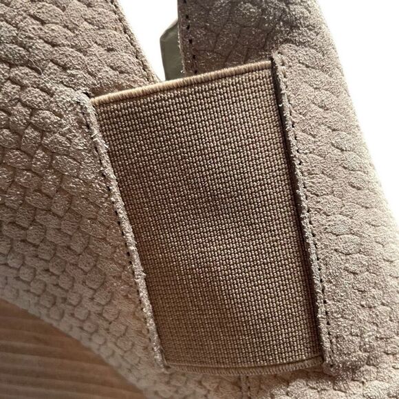 Eileen Fisher Womens Vero Cuoio Suede Peeptoe Wedges 9 Tan Herringbone Elastic - Picture 11 of 15